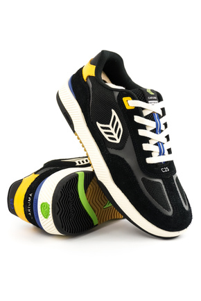 Buty Cariuma - Skategoat C25 Pro Black Suede and Mesh Ivory Logo Yellow Sneaker
