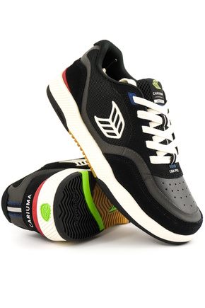 Buty Cariuma - Uba Pro Black Suede And Mesh Ivory Logo Red Sneaker